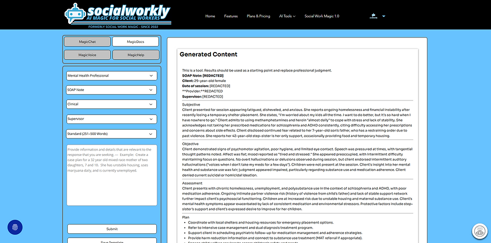 Socialworkly FAQ page answering common questions about AI in social work, tool features, and account setup