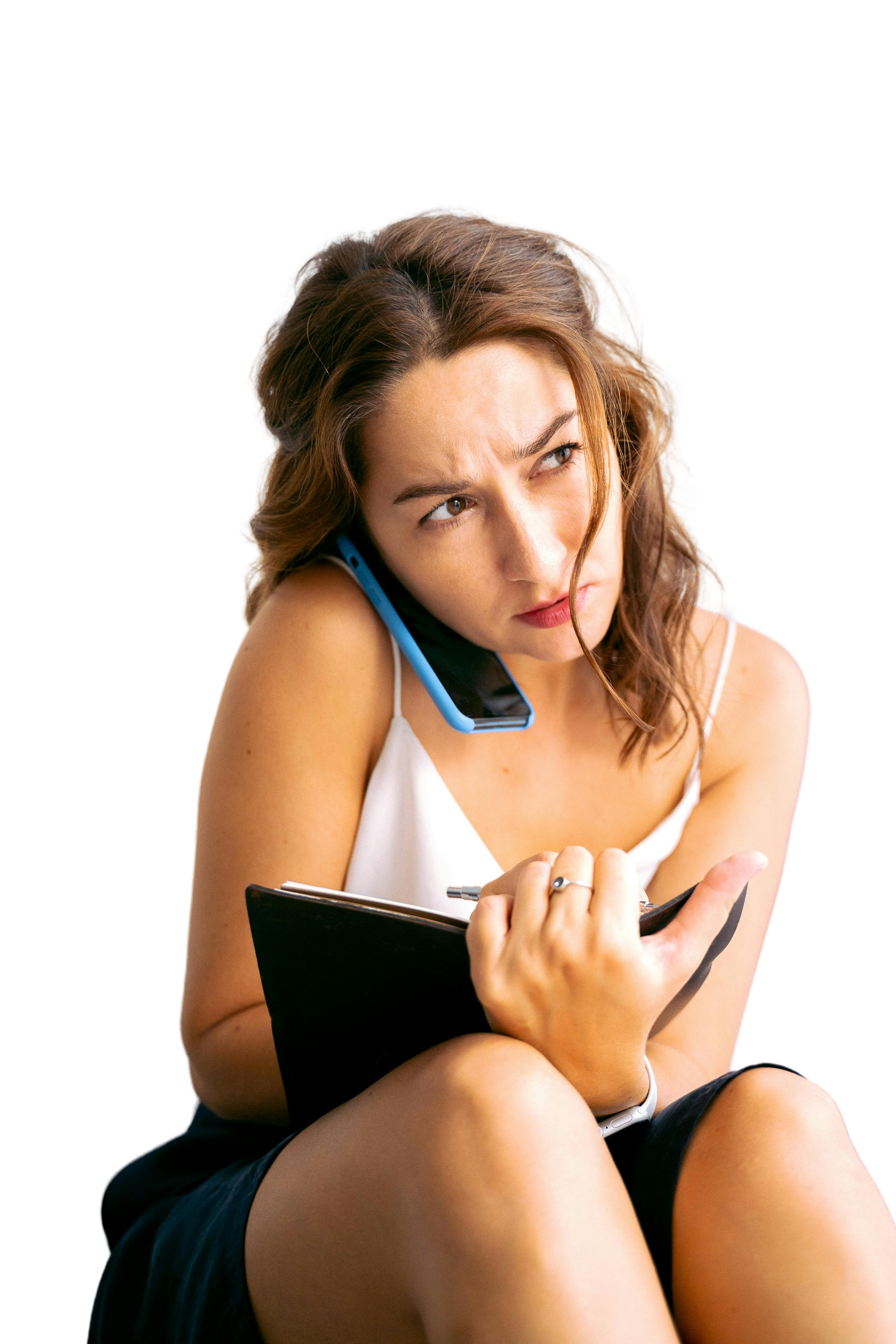 a stressed social worker suffering from burnout and needing self care or a session with her therapist returning a crisis voicemail