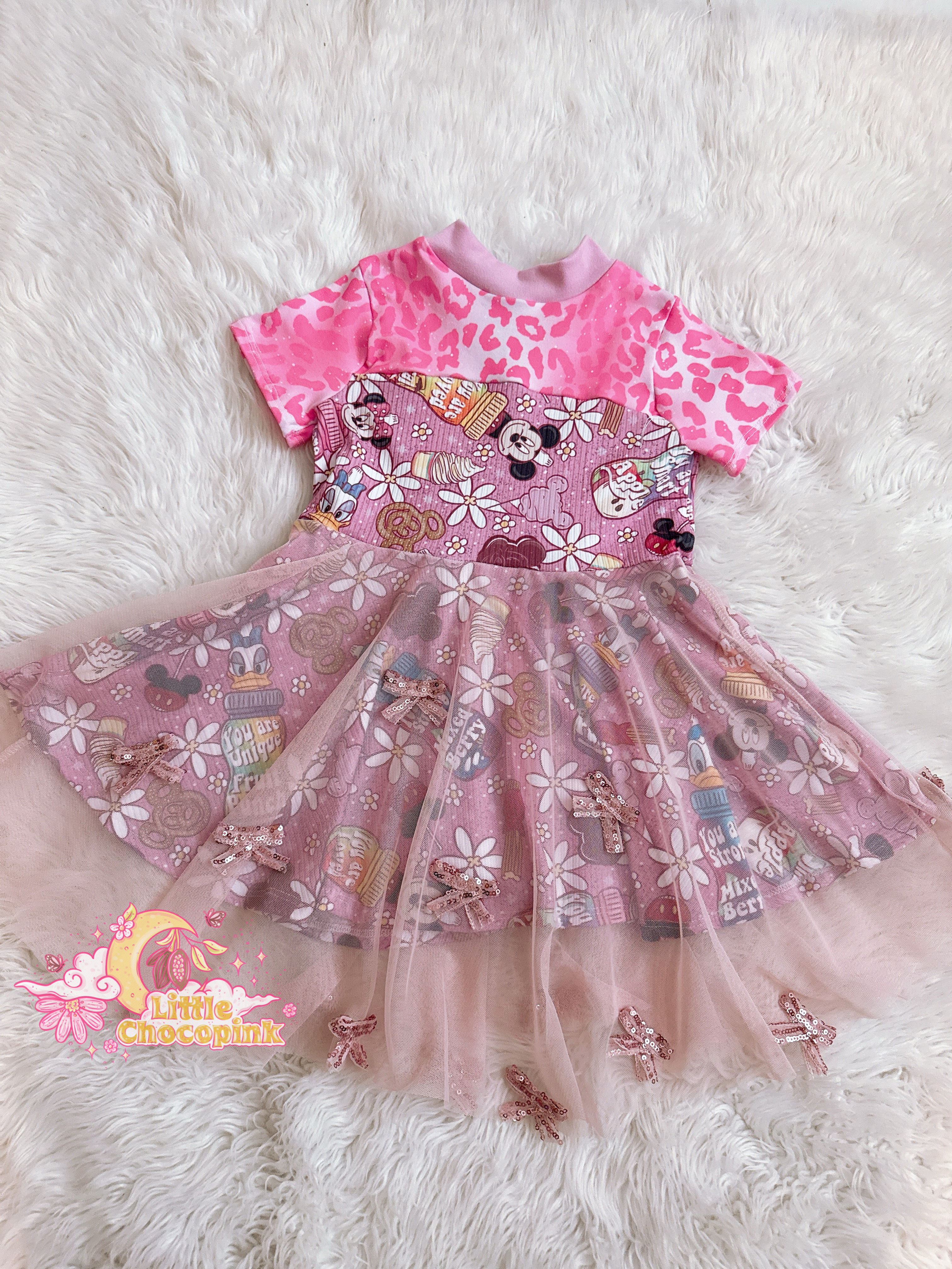 Ooak sequin bow mesh mouse dress 4/5T