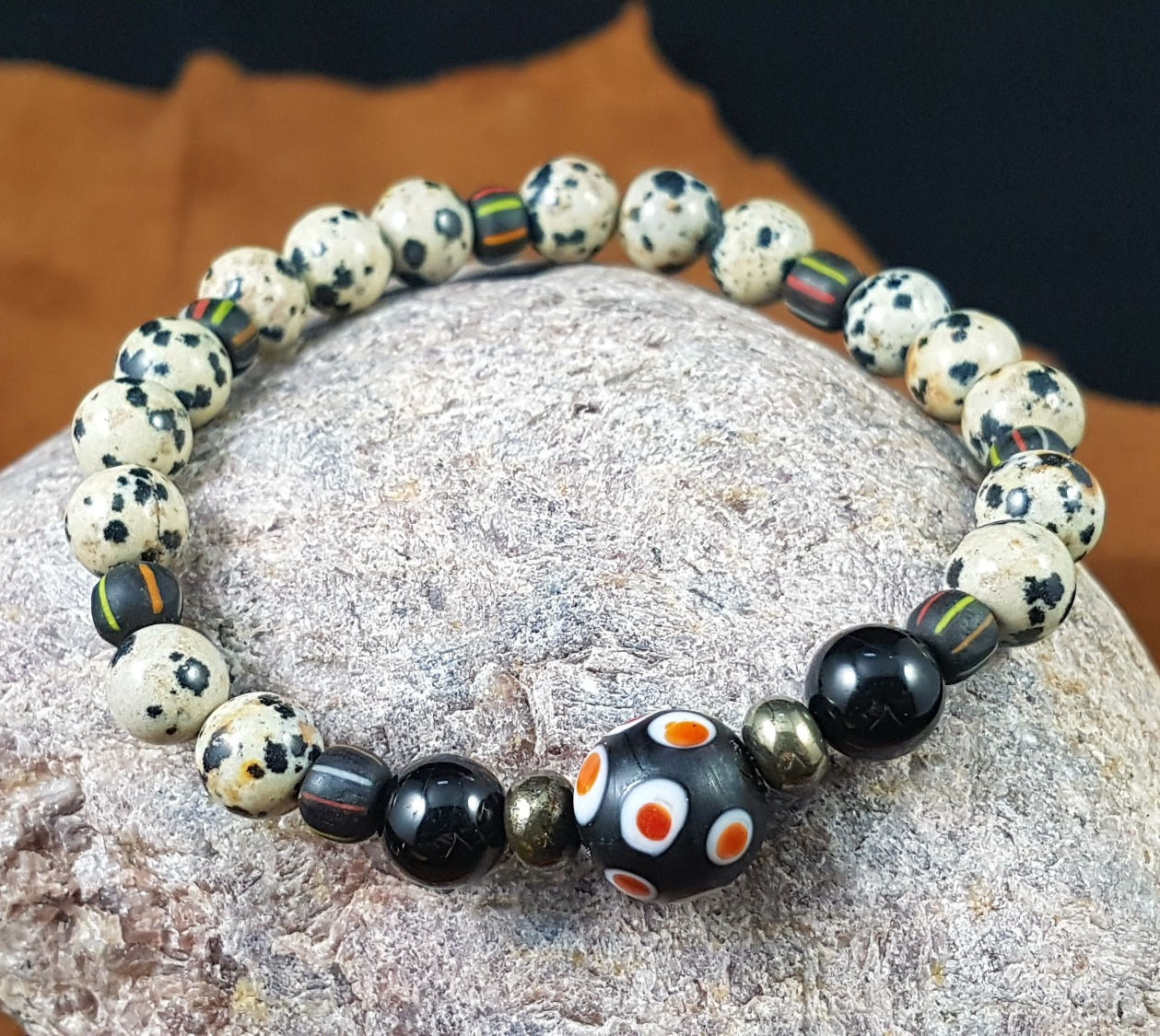 Bracelet Jaspe dalmatien & Tourmaline