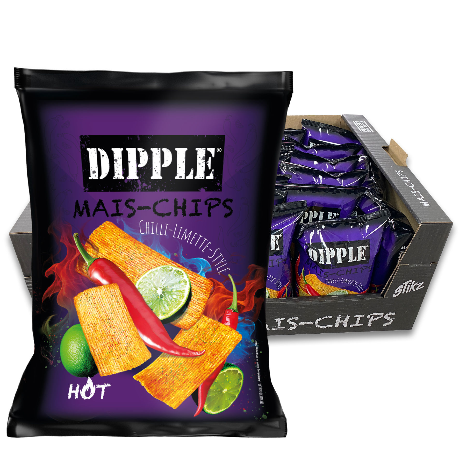 Dipple Mais Chips Chilli Limette- Karton (26x90g)