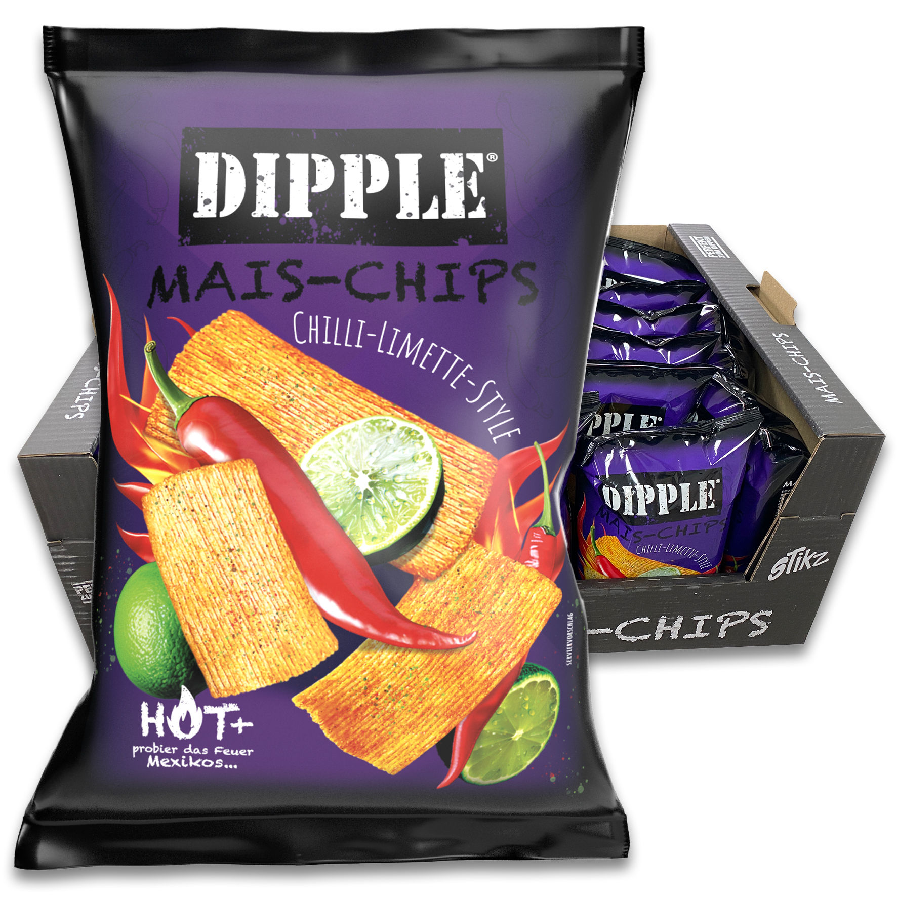 Dipple Mais Chips Chilli Limette- Karton (26x90g)