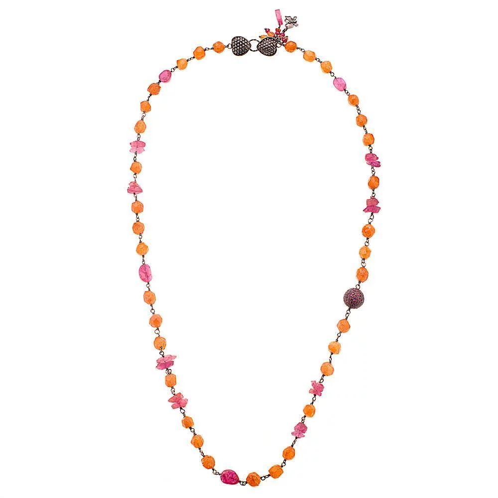 Rare Hammered Mandarin Garnet Sapphire Sterling Silver Necklace