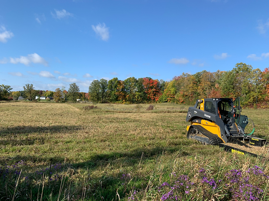Skid steer with brush hog for site clearing
