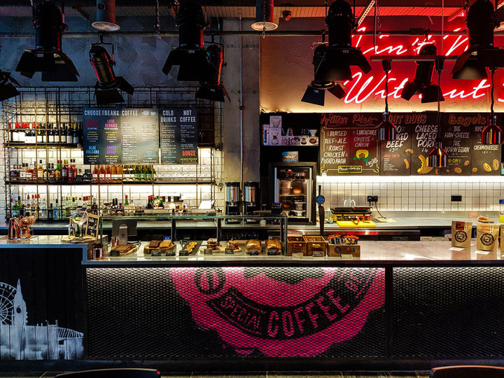 Custom café design for Black Sheep Coffee featuring an industrial aesthetic.