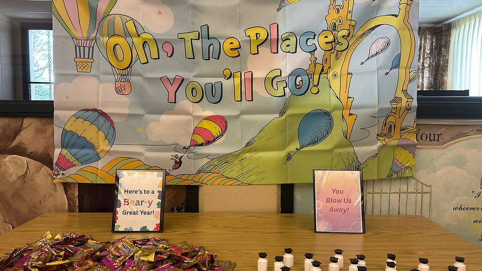 Graduation sign with bubbles and candy for the kids