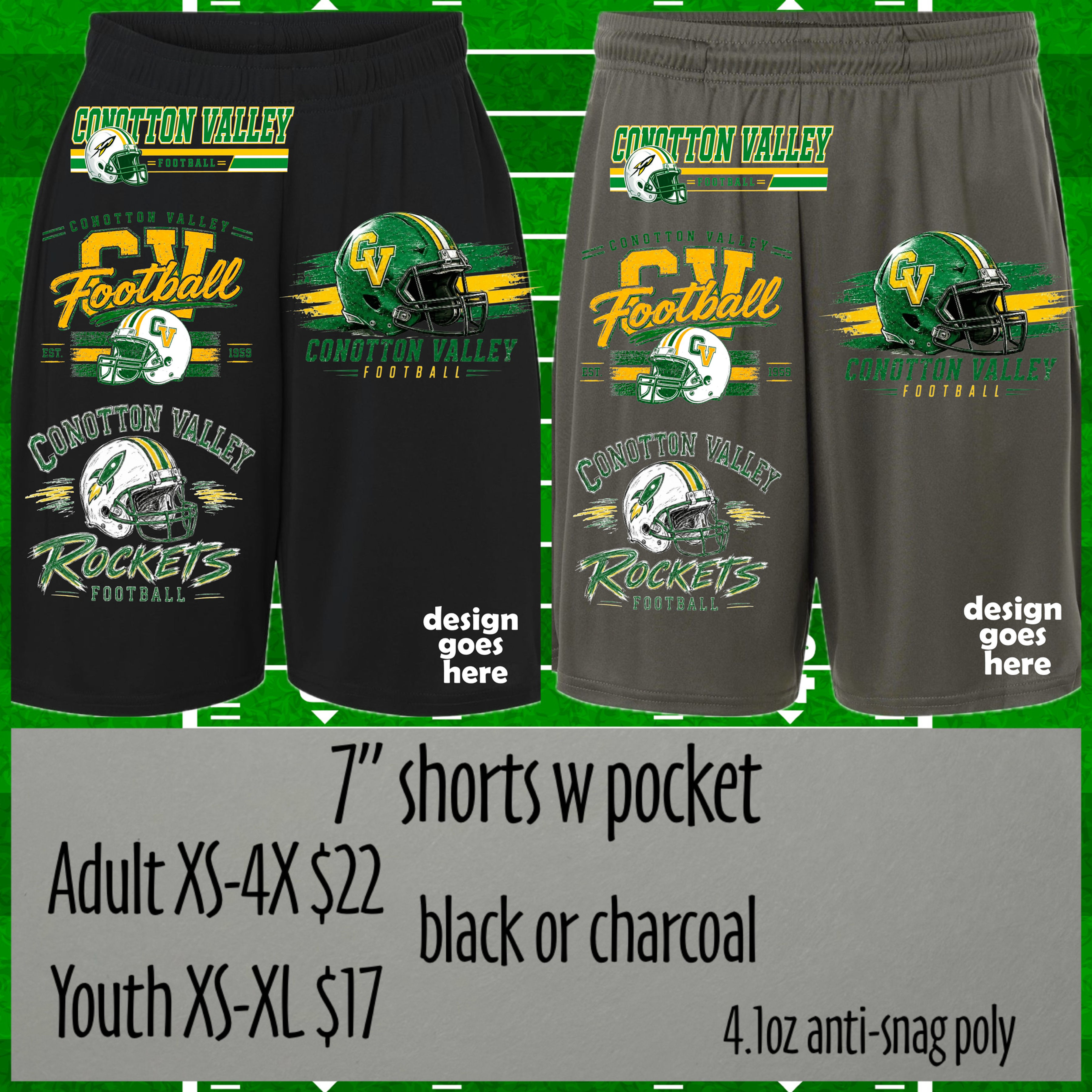 Athletic Shorts 7" with pocket (Biddy Football Fundraiser)