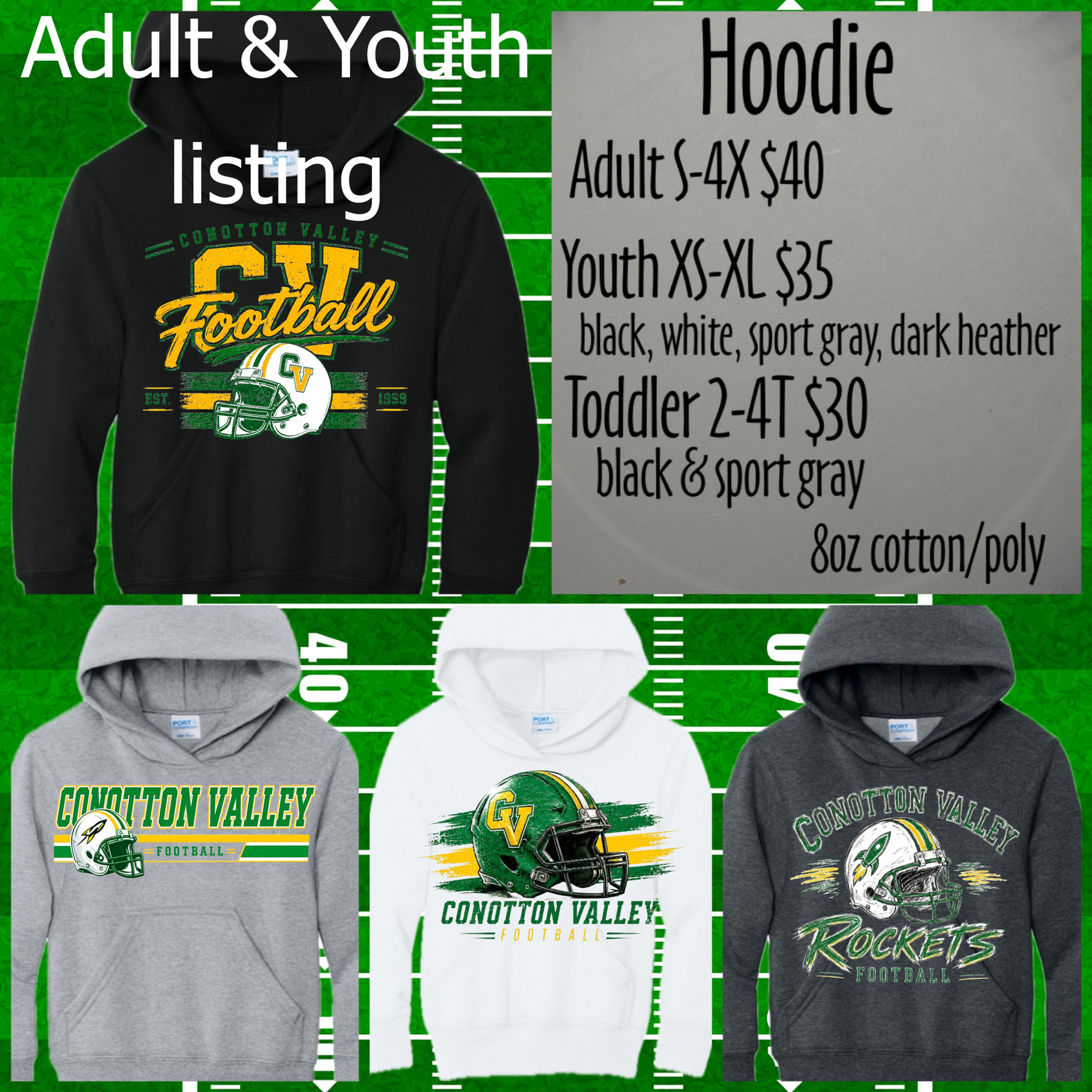 Fleece Hoodie Adult & Youth (Biddy Football Fundraiser)
