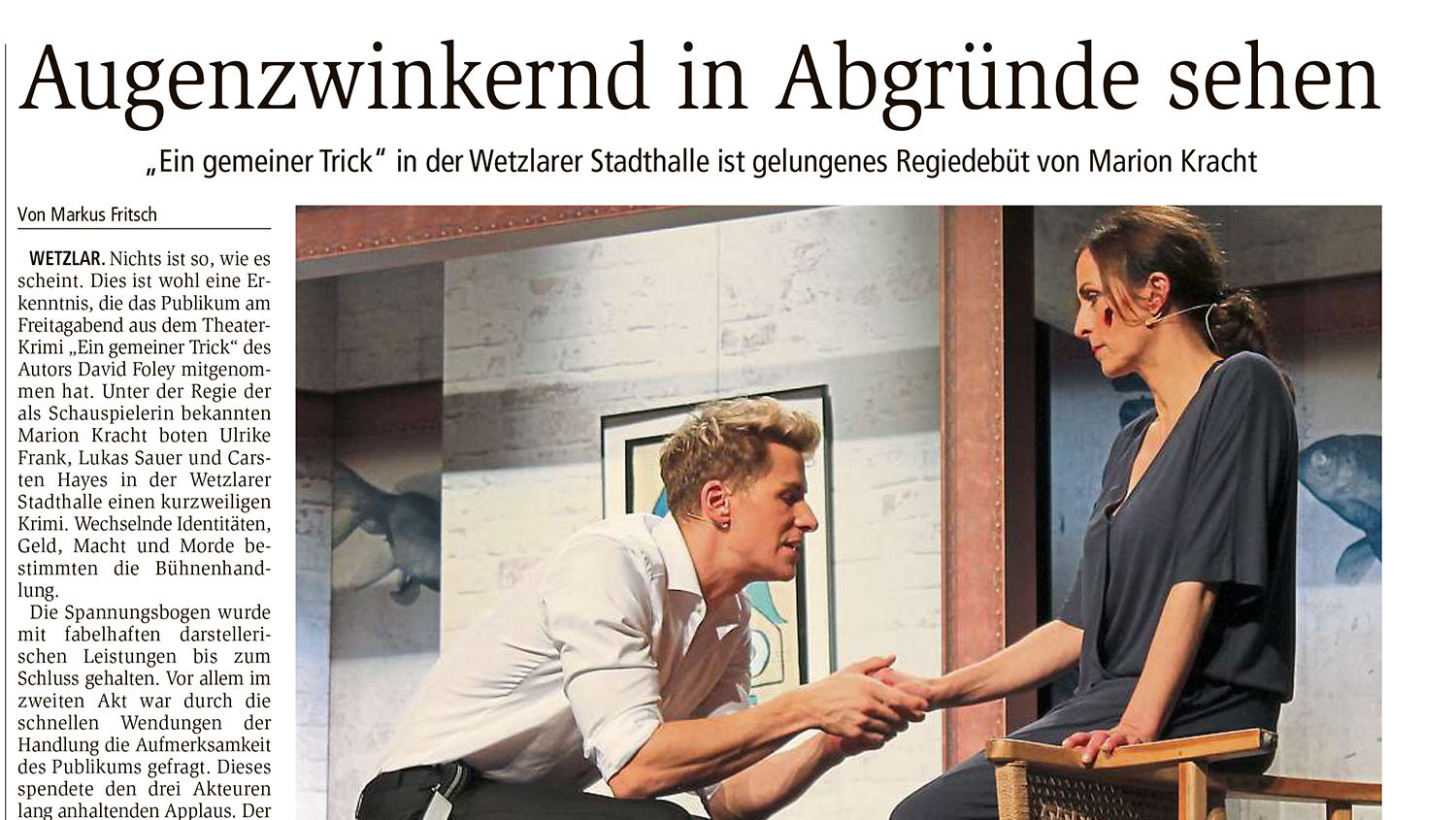 Schauspielerin Ulrike Frank und Schauspieler Lukas Sauer - Ein Gemeiner Trick - Theatertournee 2022