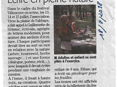 Midi Libre 18/07/2018 - Écrire en pleine nature