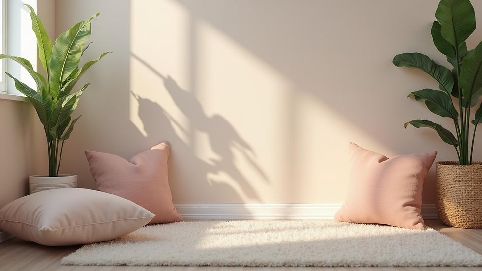 Close-up of a sensory corner with soft cushions and calming decorations