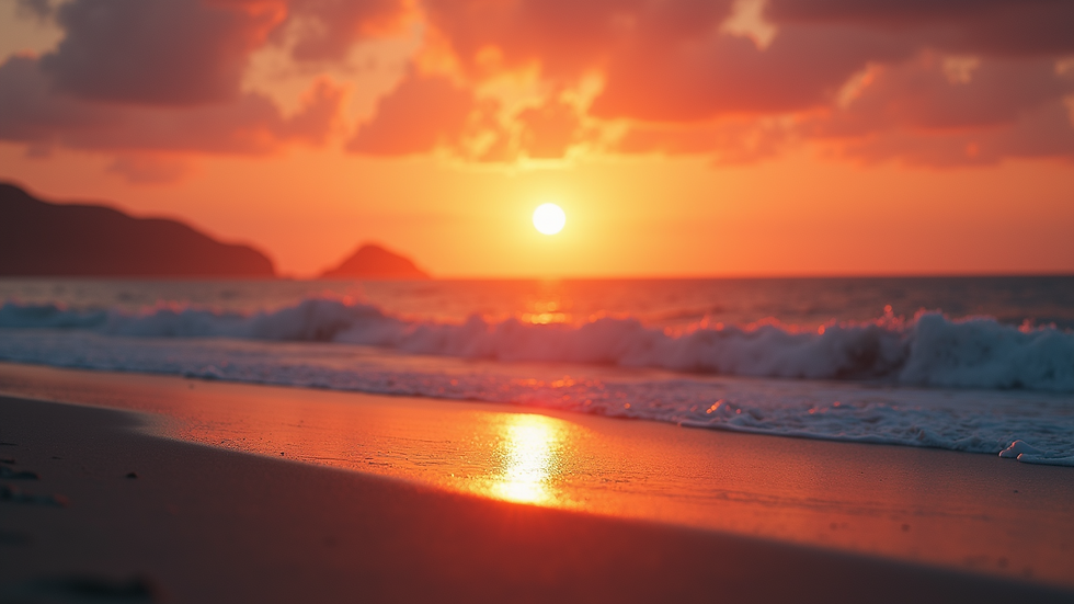 Wide angle view of a vibrant sunset at the beach