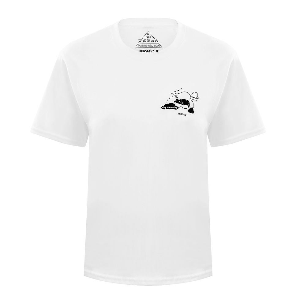 MADE IN HONG KONG_DAY DREAMING CAT SILK PRINT (OVER-SIZED WHITE T-SHIRT)