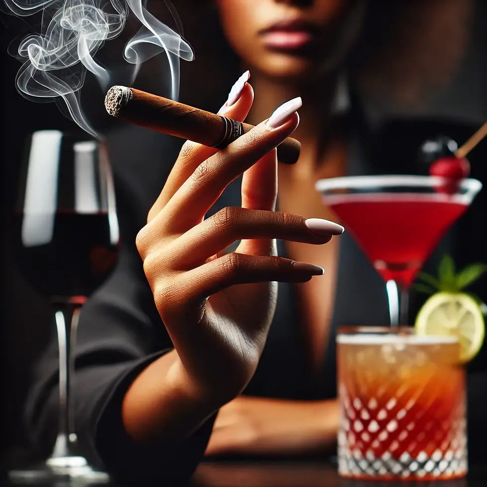 DALL·E 2024-10-21 13.43.48 - A close-up of a Black female hand holding a lit cigar with sm