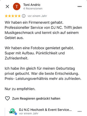 Google Bewertung für DJ N.C Event Service