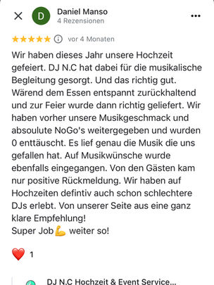 Google Bewertung für DJ N.C Event Service