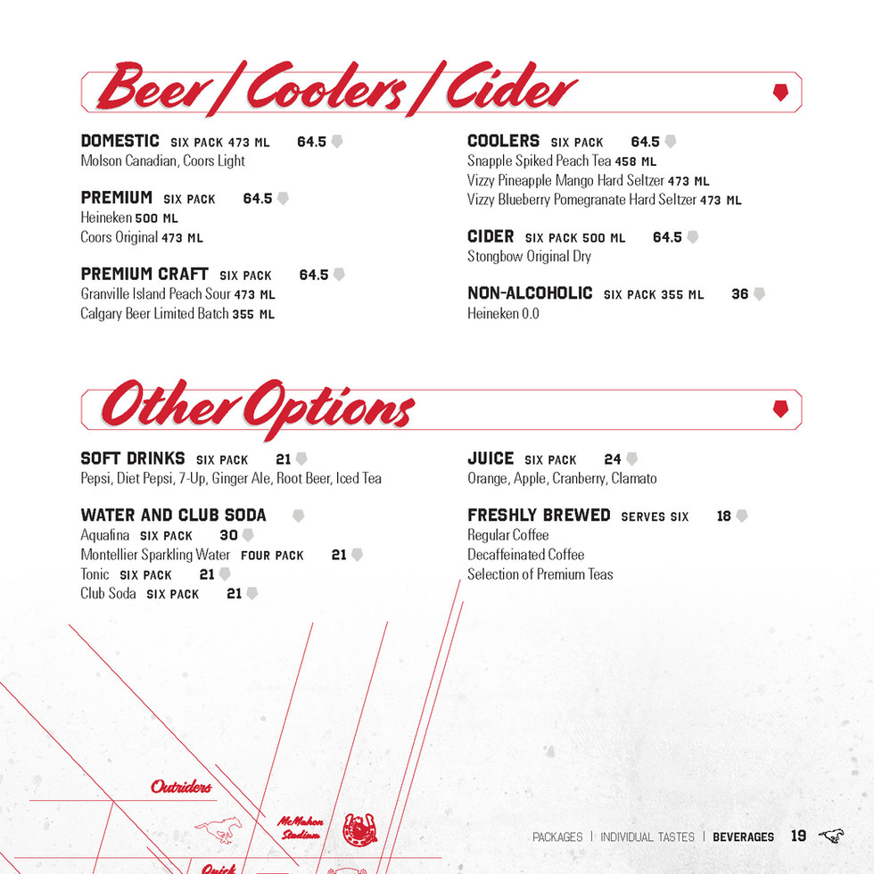 2021 Calgary Stampeders Suites Menu