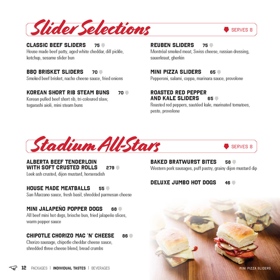2021 Calgary Stampeders Suites Menu