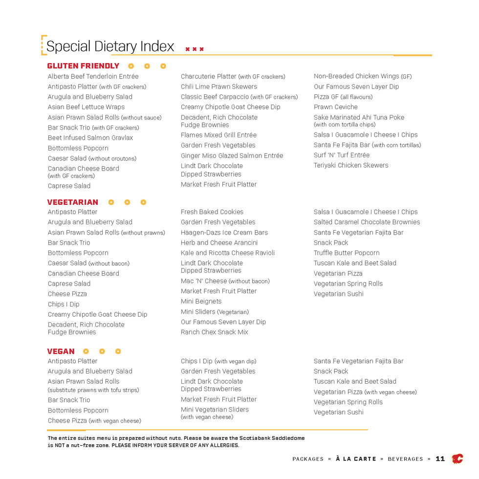 2021-22 Calgary Flames Executive Suites Menu