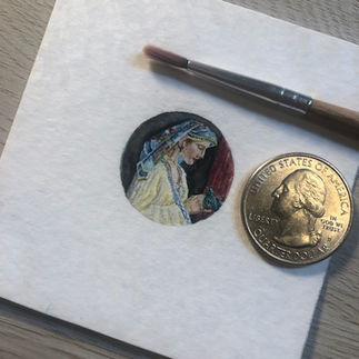 Miniature Watercolor Painting: Woman with a scarf