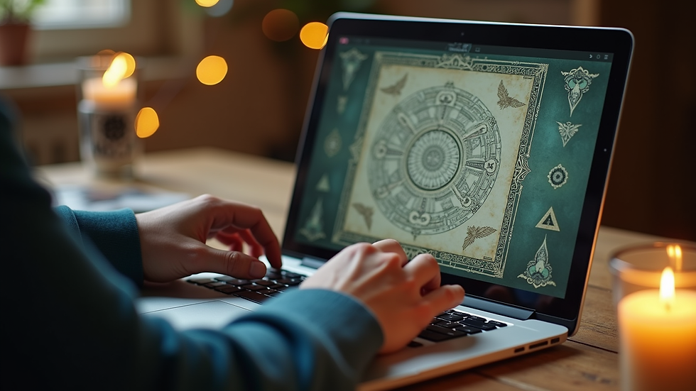 Close-up view of a laptop screen showing an online Lenormand reading session