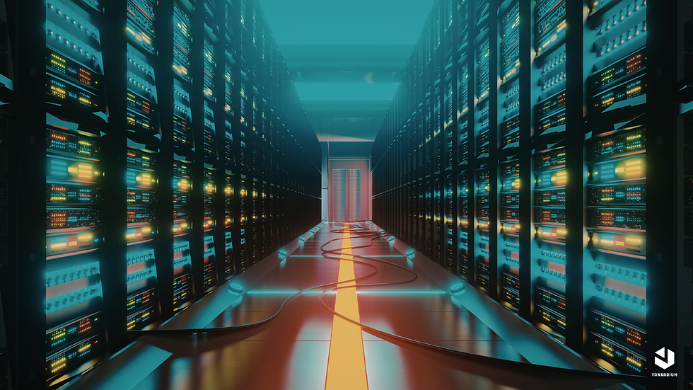 Eye-level view of a modern data center with advanced security features