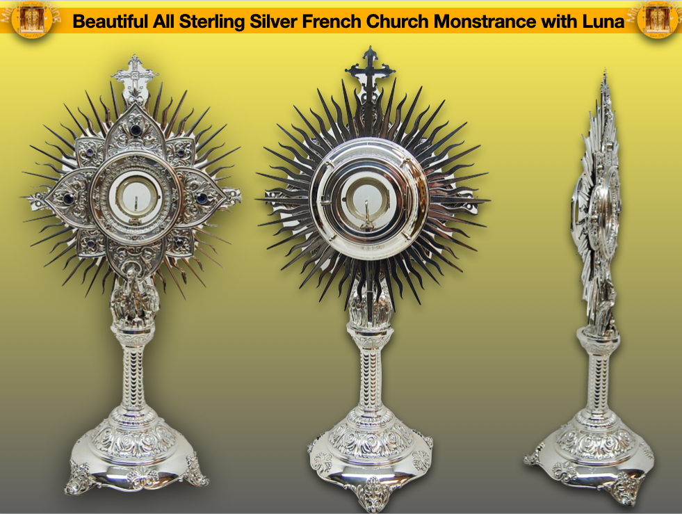 Beautiful All Sterling Silver French Church Monstrance with Luna