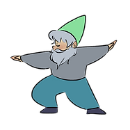 yoga gnome in warrior 2 pose 