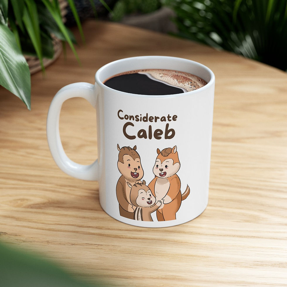 Close-up view of a customised mug with a family photo