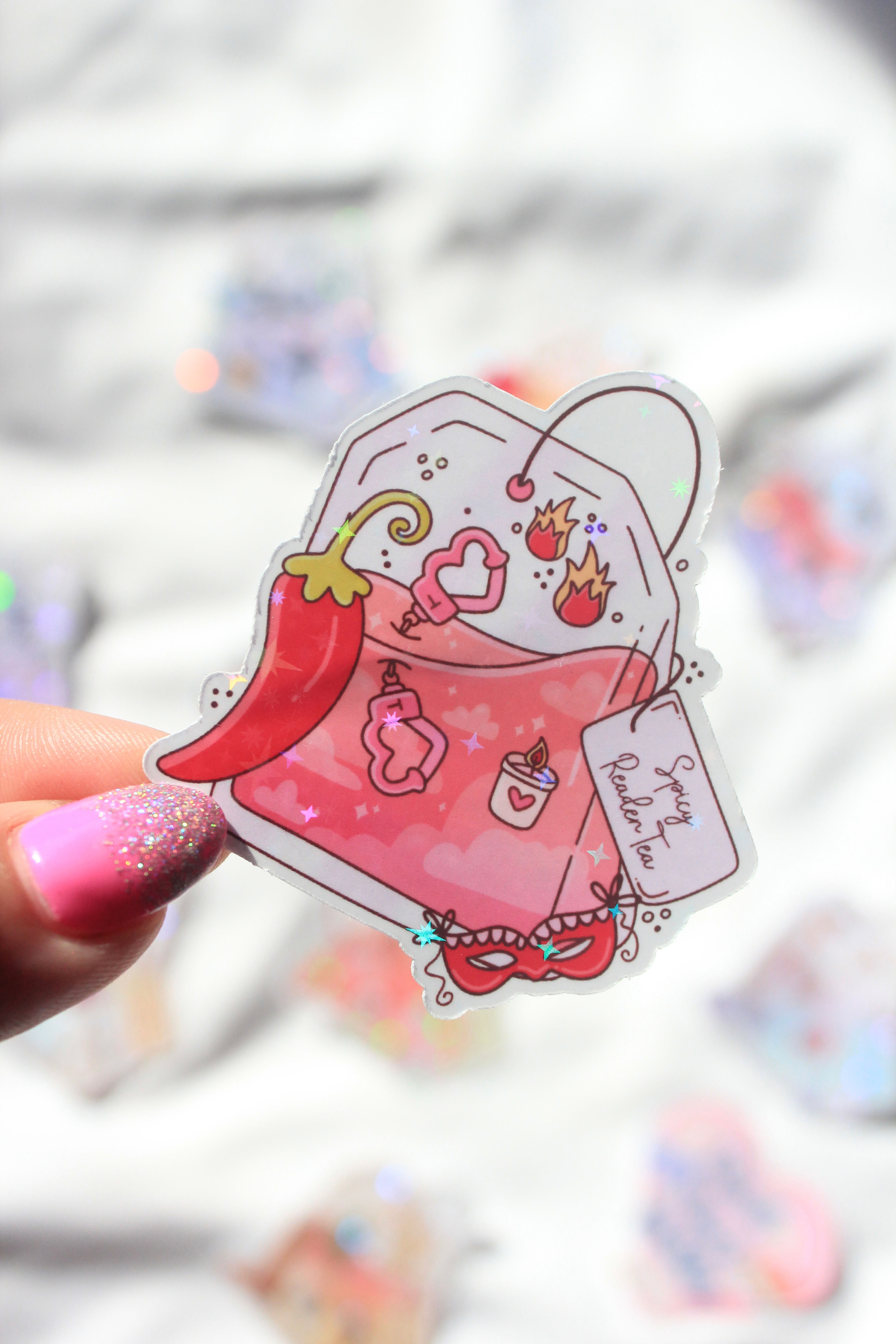 Spicy Reader Tea Sparkly Sticker