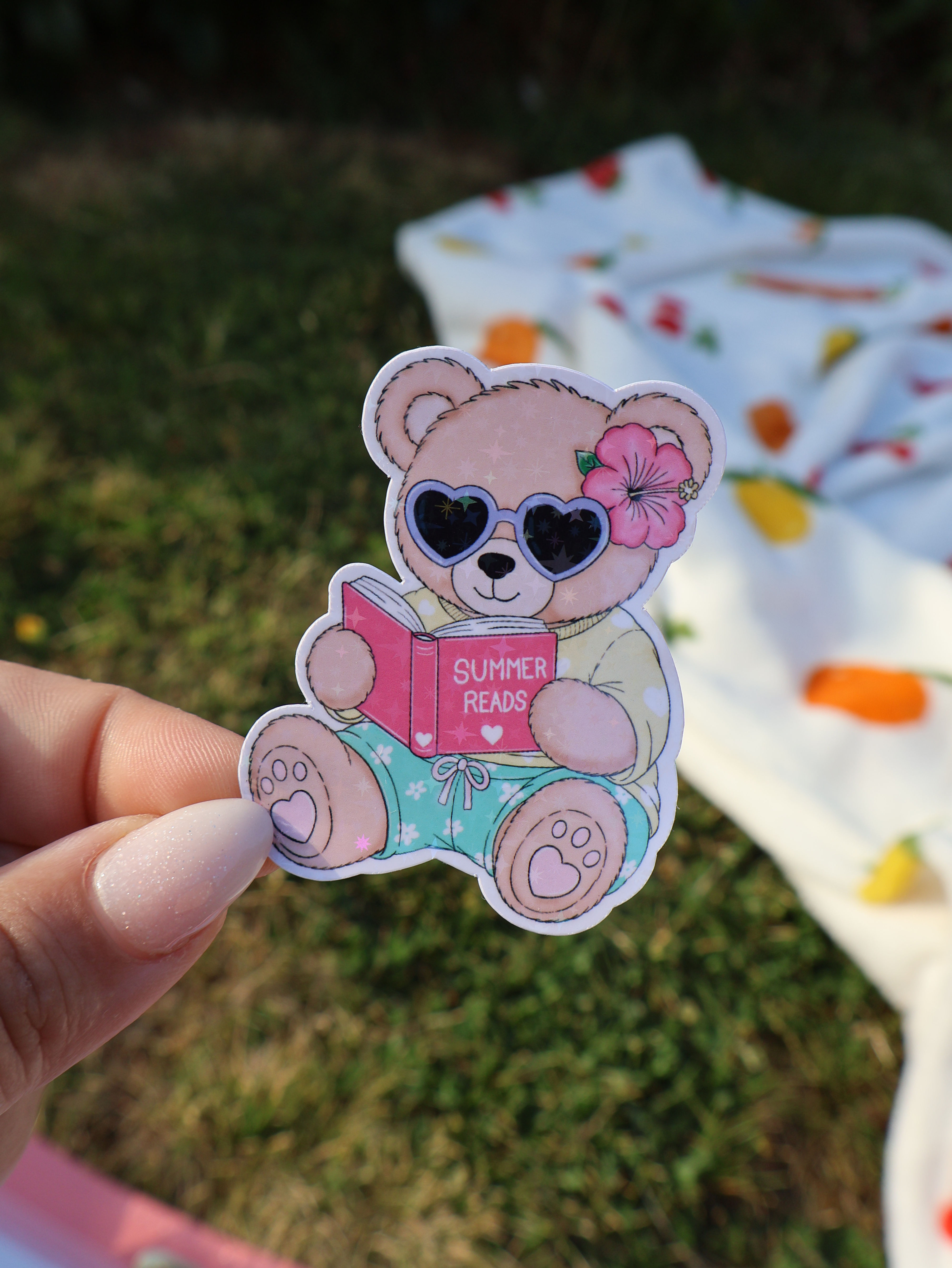 Summer Bear Sparkly Sticker