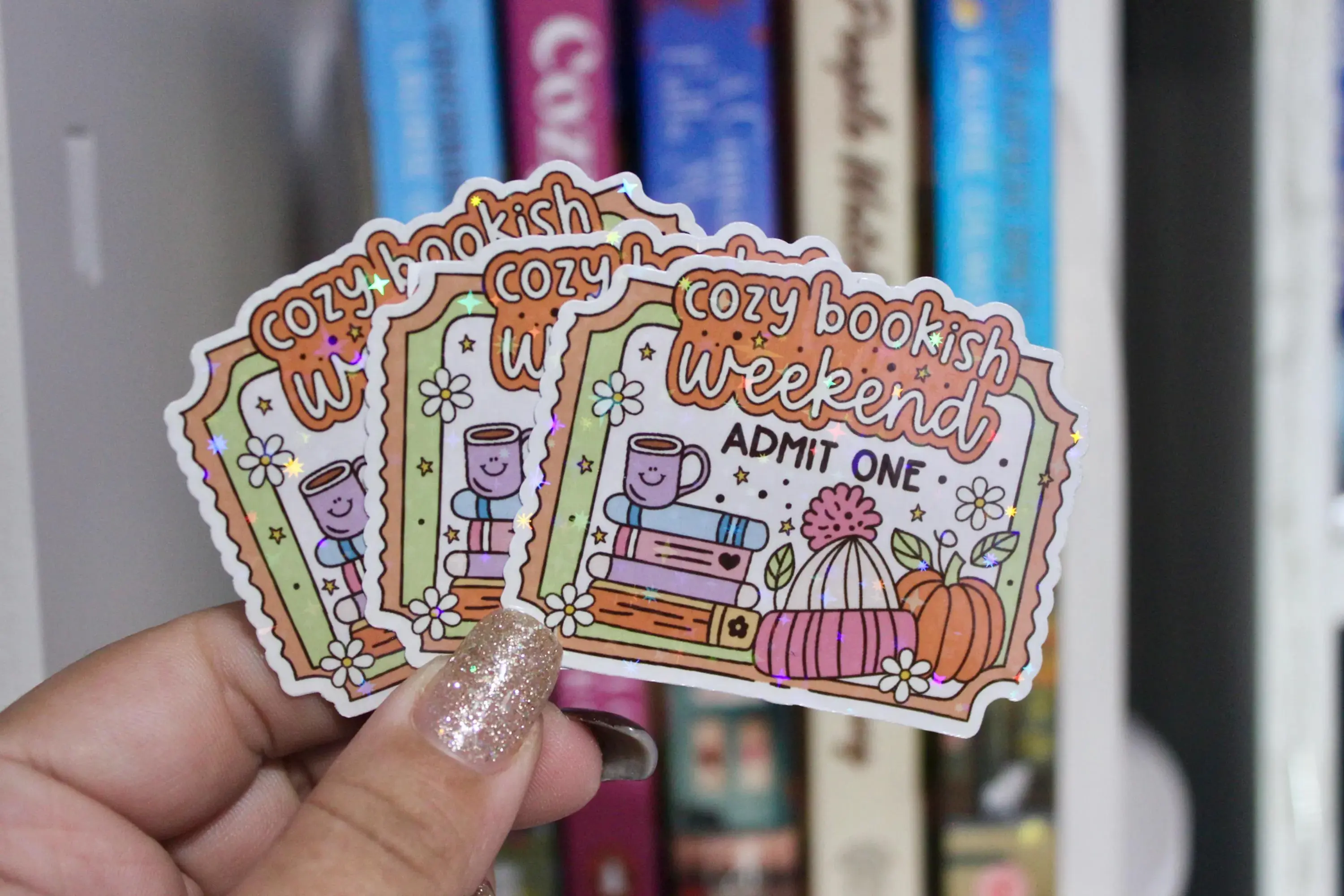 Cozy Bookish Weekend Sparkly Sticker