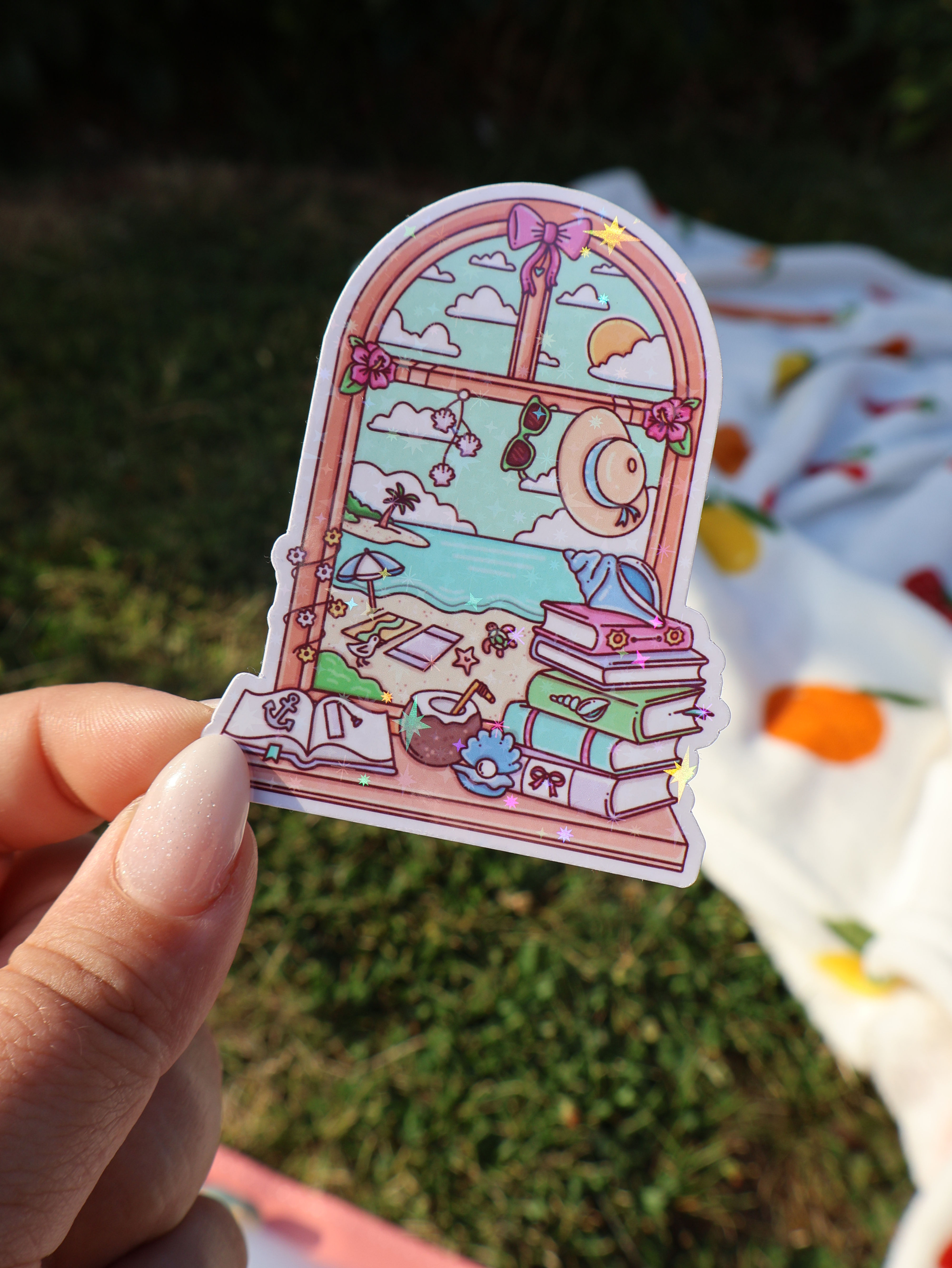 Summer Beach Window Sparkly Sticker