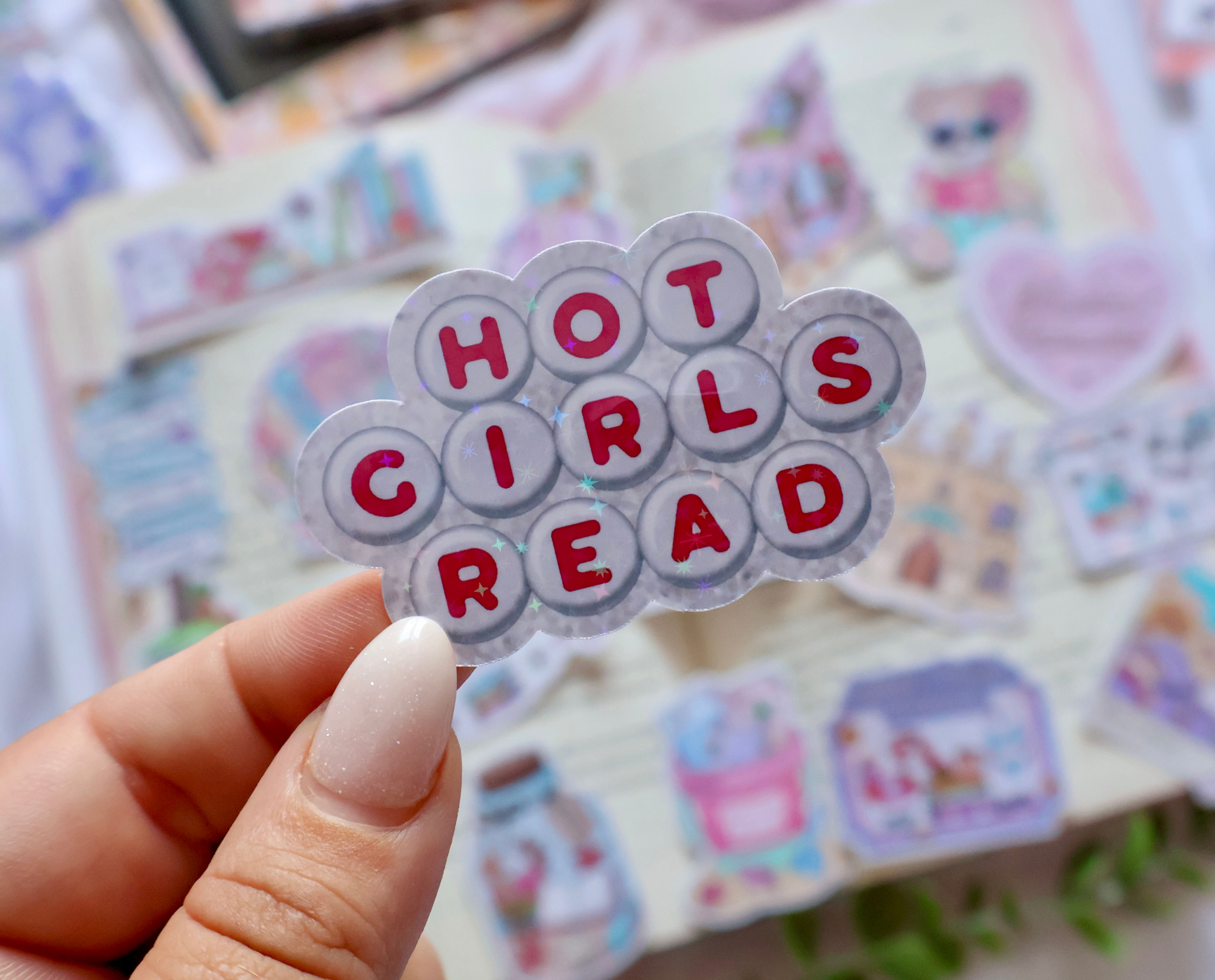 Hot Girls Read Sparkly Sticker