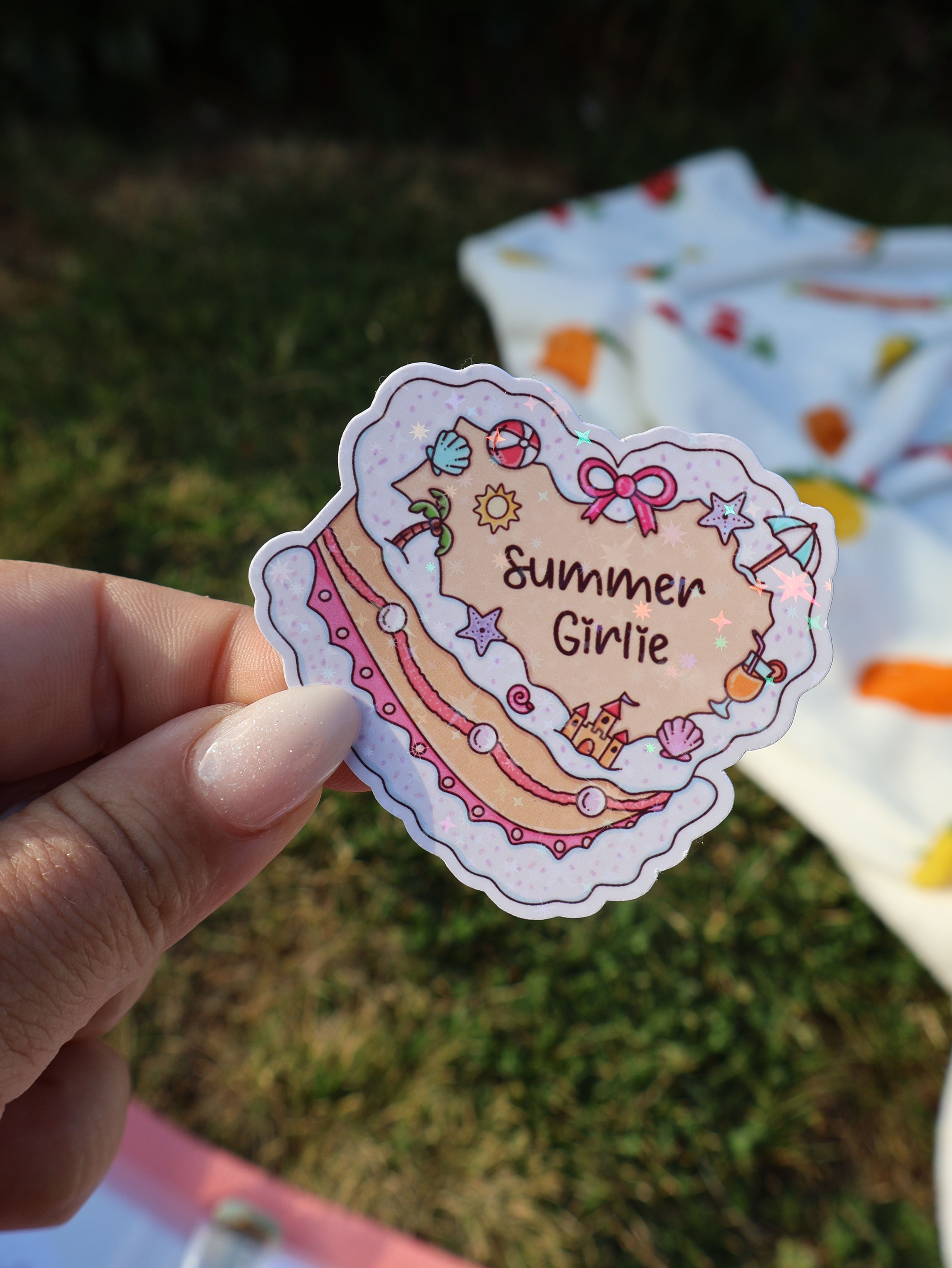 Summer Girlie Cake Sparkly Sticker