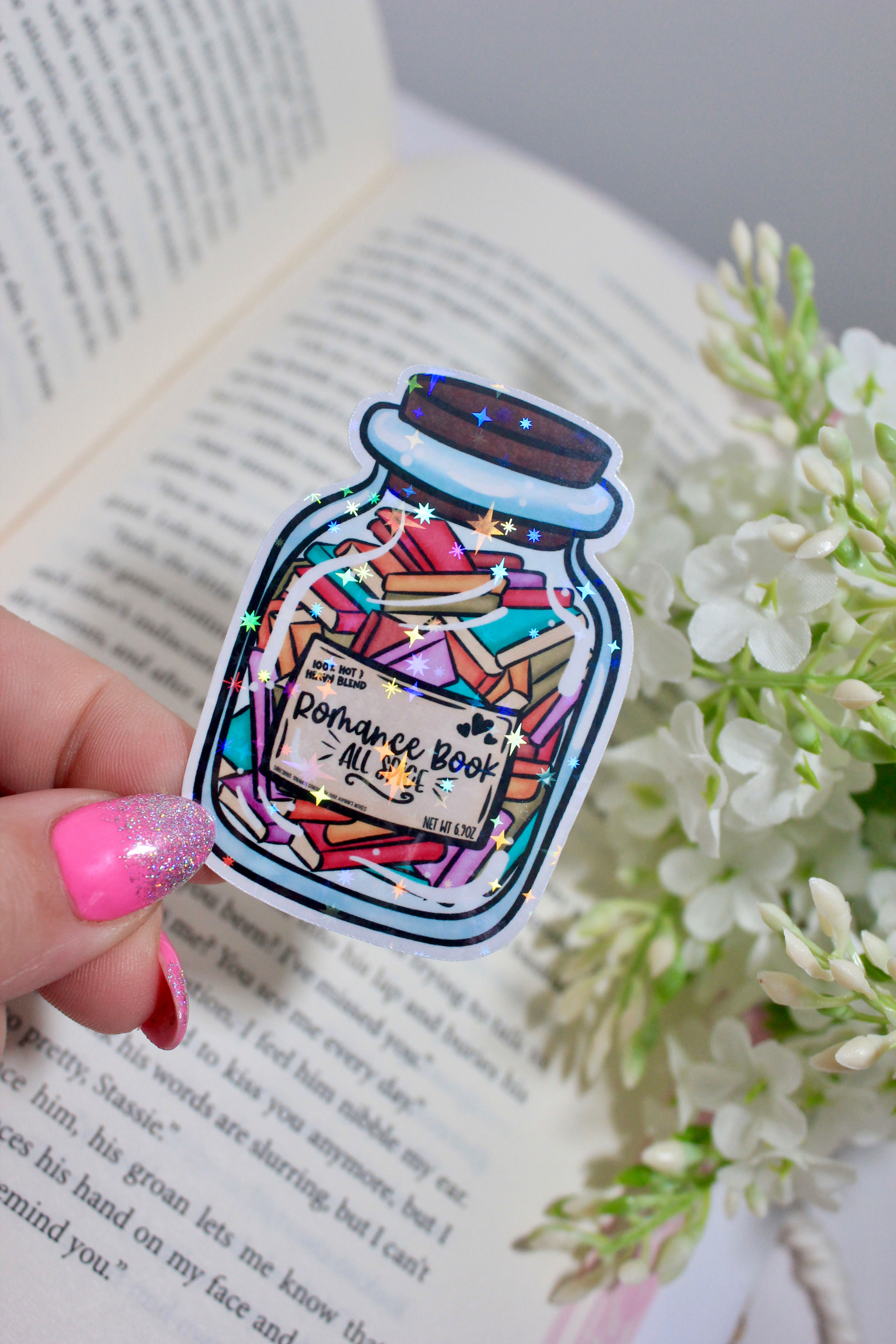 Romance Book Jar Sparkly Sticker