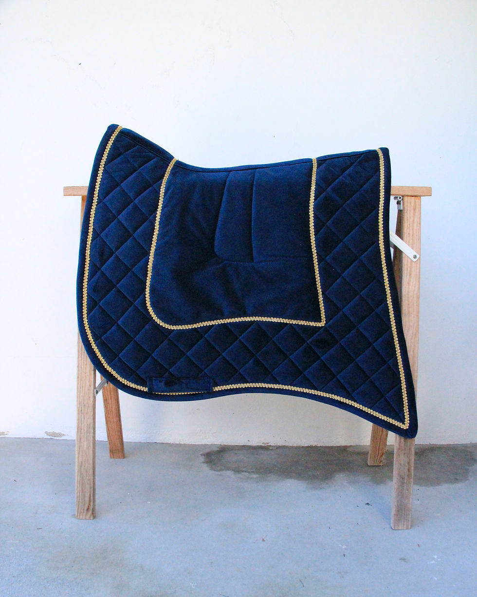 Tapis de selle - Ibérique carreaux - Velours Bleu marine et Or