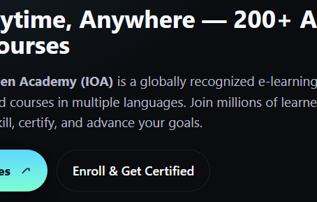 International Open Academy – Learn Anytime, Anywhere International Open Academy (IOA) is a globally recognized e-learning platform offering 200+ accredited online courses across categories like career development, business, teaching, personal growth, health & beauty, and hobbies. With courses available in multiple languages and designed for flexible learning, IOA has empowered millions of students in over 150 countries to upskill, earn certifications, and achieve personal and professional goals.