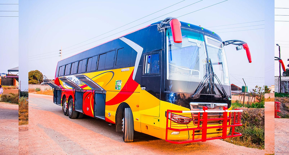Inter Africa bus parked at a Zimbabwe roadside checkpoint