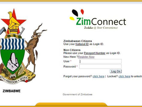 Screenshot of the Zimbabwe company registration online portal.
