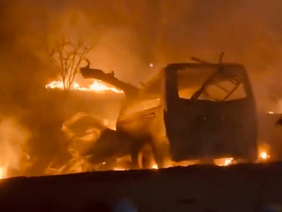 Burnt Nissan Caravan after fatal Chivhu road accident