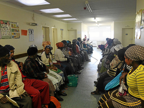 Patient waiting for treatment at a healthcare facility in Zimbabwe