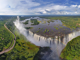 “Victoria Falls waterfall on Zimbabwe Zambia border aerial view”