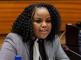Fadzayi Mahere speaking at an event — opposition politician involved in ongoing litigation