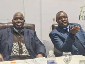 Chief Mtshane Khumalo and Chief Fortune Charumbira addressing the press in Bulawayo