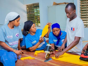 Young girls participating in menstrual health education.