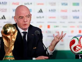 Gianni Infantino speaking at a FIFA press conference.