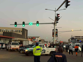 New solar-powered smart traffic lights at a busy Harare intersection.