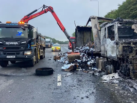 M25 motorway traffic incident scene.