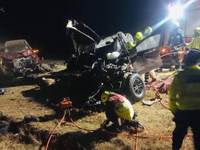Police officers at the scene of the Mbembesi road accident.